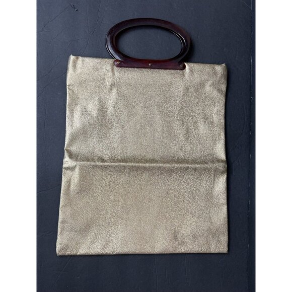 Vtg 60s Lady’s Pride Handbag Expandable Tote Gold Lame Tortoise‎ Lucite Handle - Picture 6 of 9